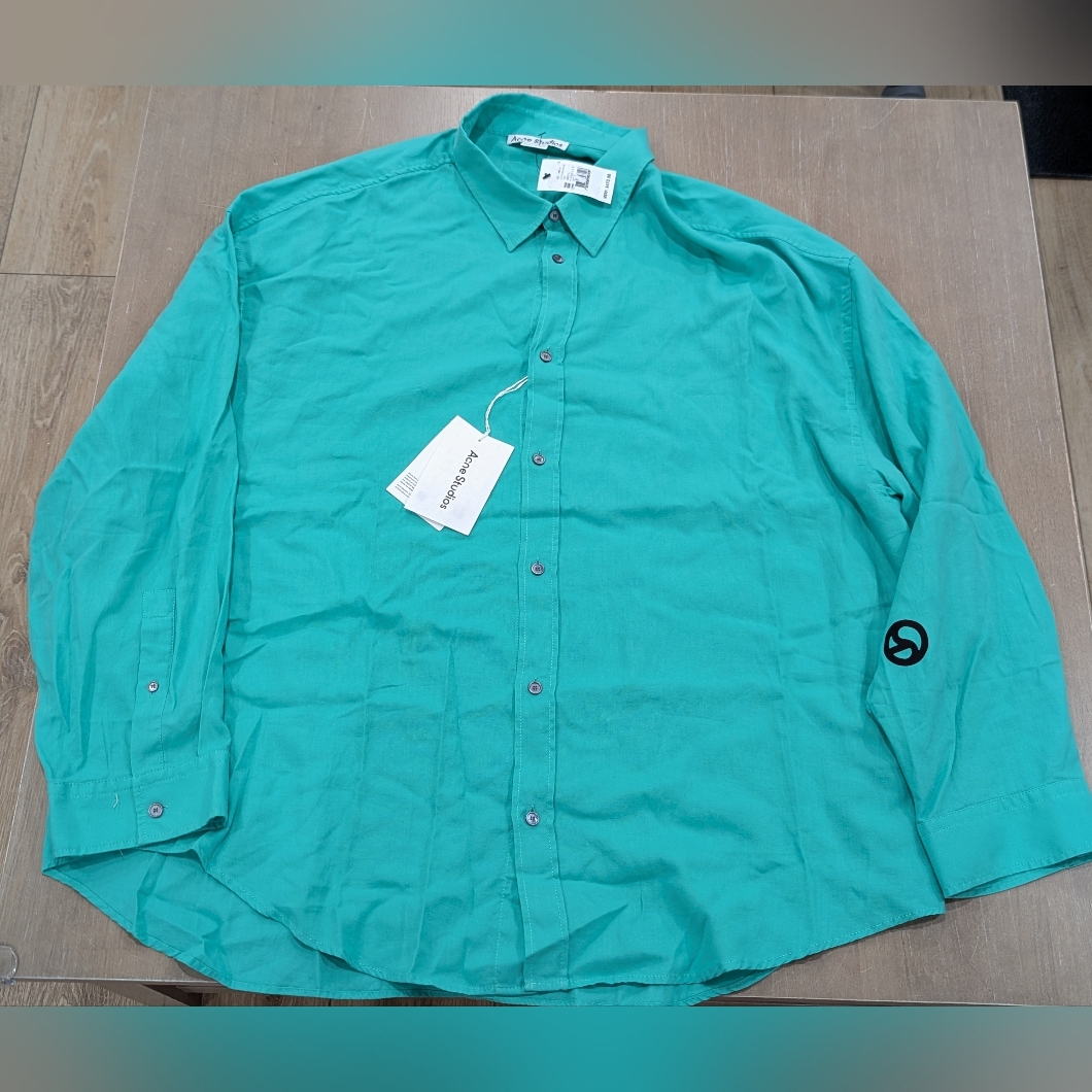 Mens Acne Studios "Setar" Cotton Ls Button Up Shirt Green 48 Us Medium